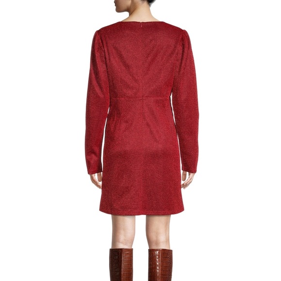 Lea & Viola Red Shimmer Overlay long sleeves detailed Mini Dress Contemporary - Picture 3 of 10